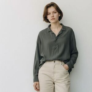 GAP Olive Popover Tunic Shirt Women’s L Relaxed Fit Utility Style